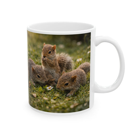 Squirrel Family Photo Ceramic Mug (11oz) — Cute Wildlife Coffee Cup
