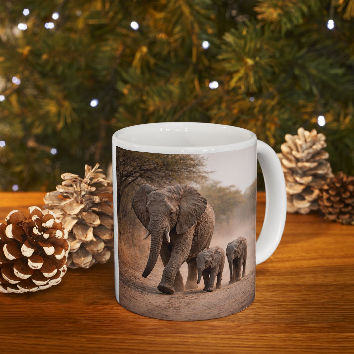 Elephant Family Ceramic Mug — Safari Wildlife Photo Coffee Cup (11oz)