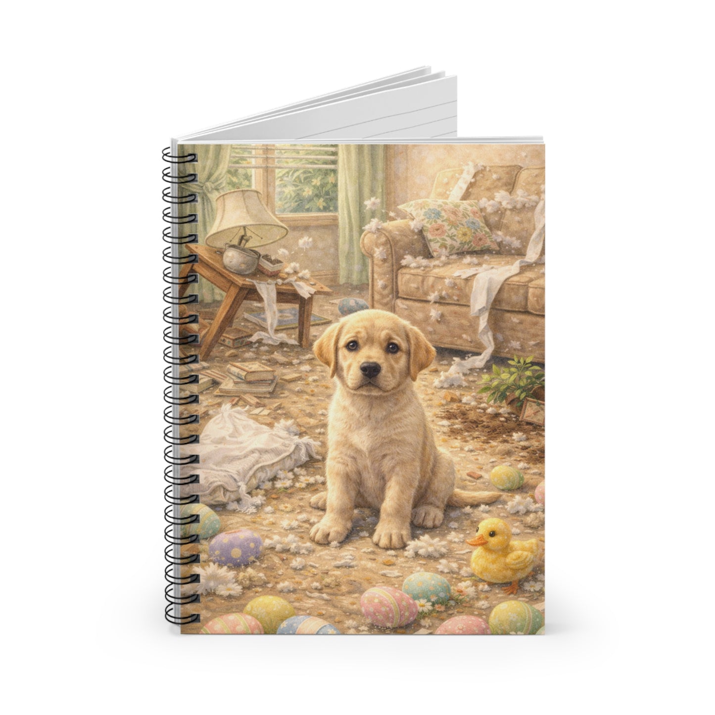 Cute Puppy Easter Notebook — Spiral Ruled Journal with Labrador Puppy & Easter Eggs