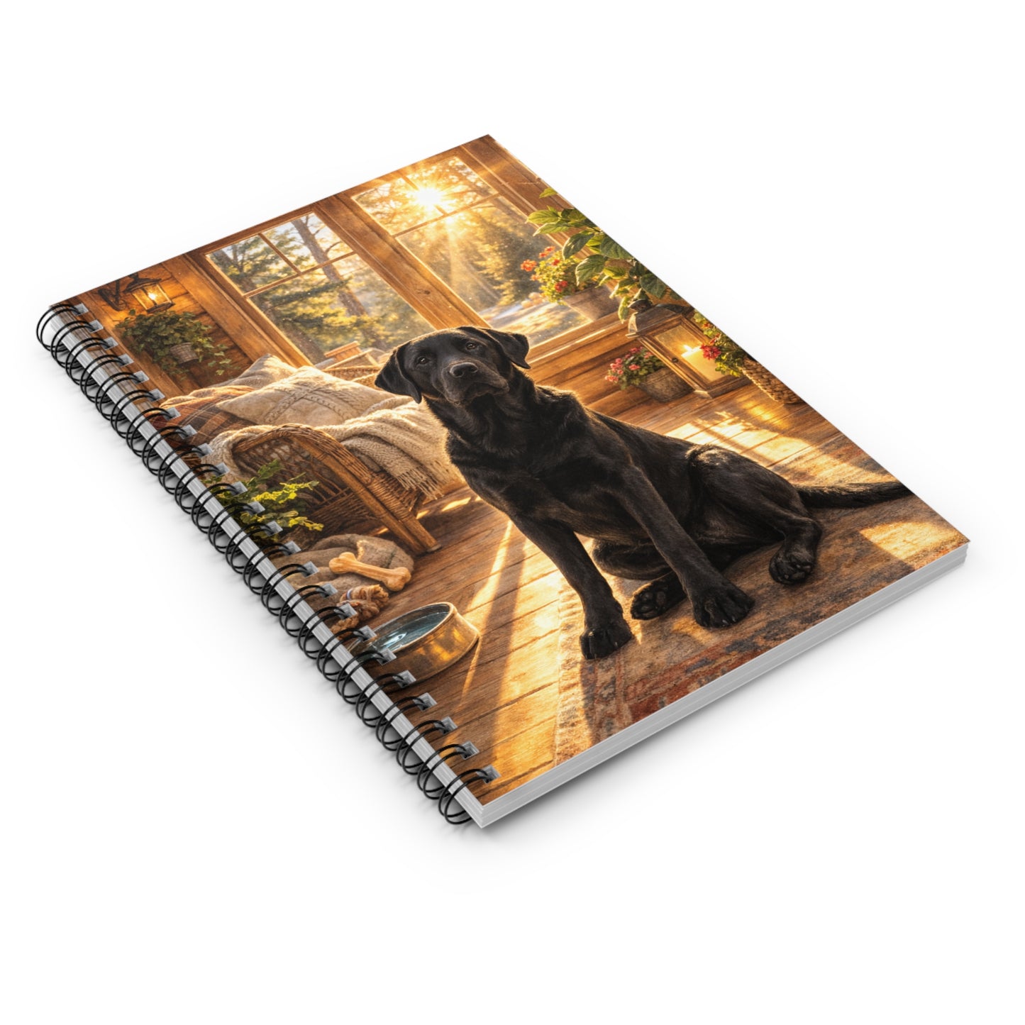 Black Labrador Cozy Sunroom Notebook — Ruled Spiral Journal for Dog Lovers