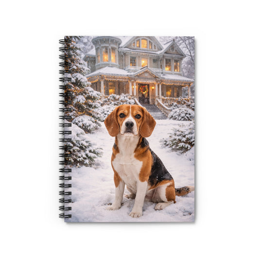Beagle in Snow Spiral Notebook — Cozy Winter Dog Journal (Ruled)