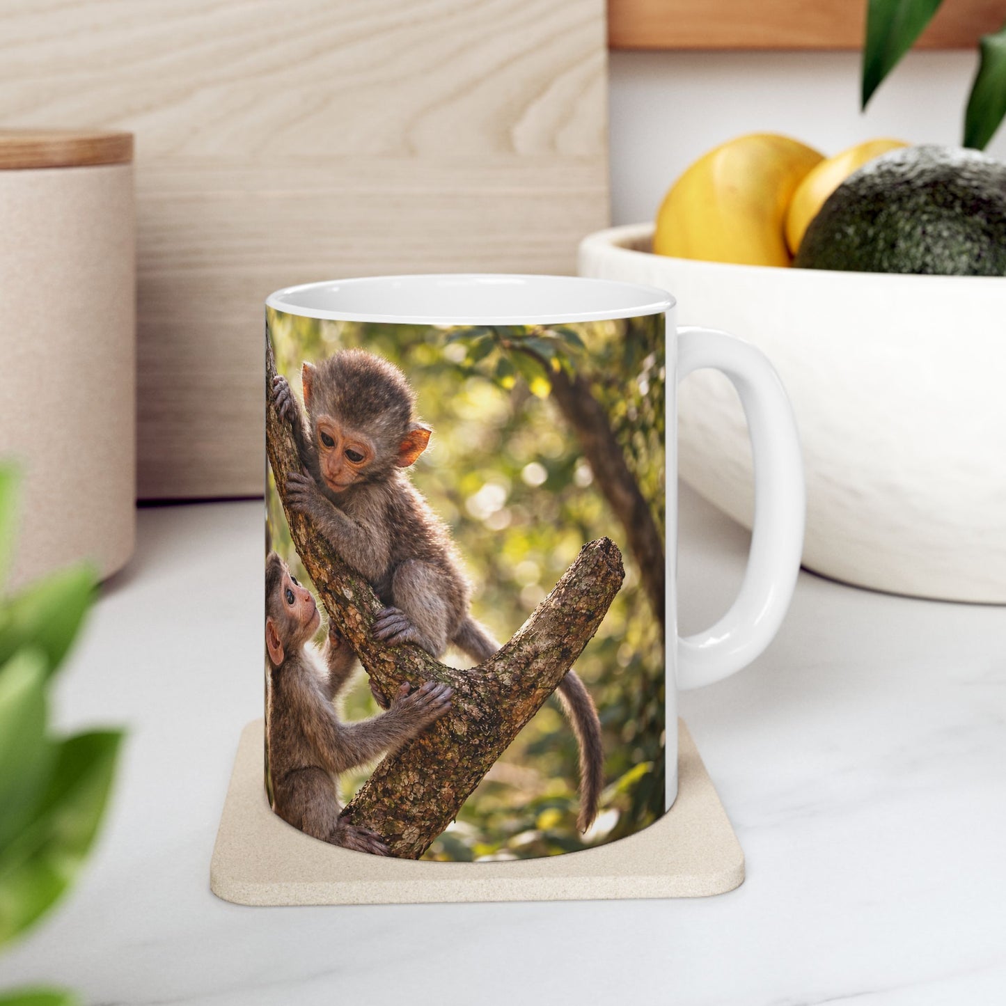 Baby Monkeys Ceramic Mug – Cute Jungle Wildlife Coffee Cup (11oz)