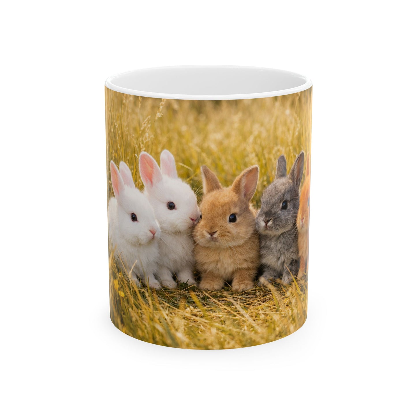 Row of Baby Bunnies Mug | Rabbit Photo Ceramic Coffee Cup