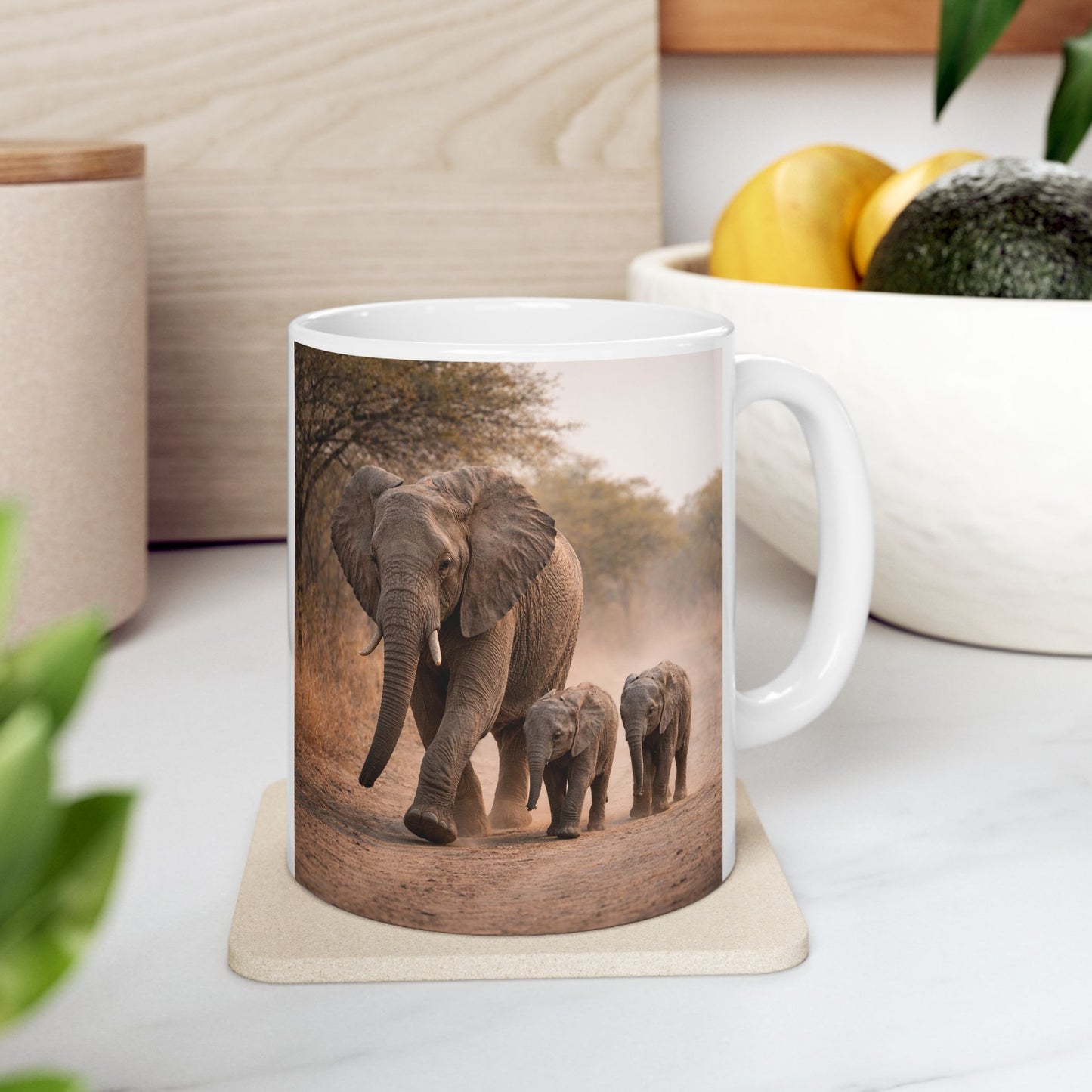 Elephant Family Ceramic Mug — Safari Wildlife Photo Coffee Cup (11oz)
