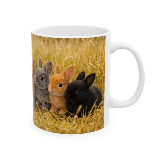 Row of Baby Bunnies Mug | Rabbit Photo Ceramic Coffee Cup