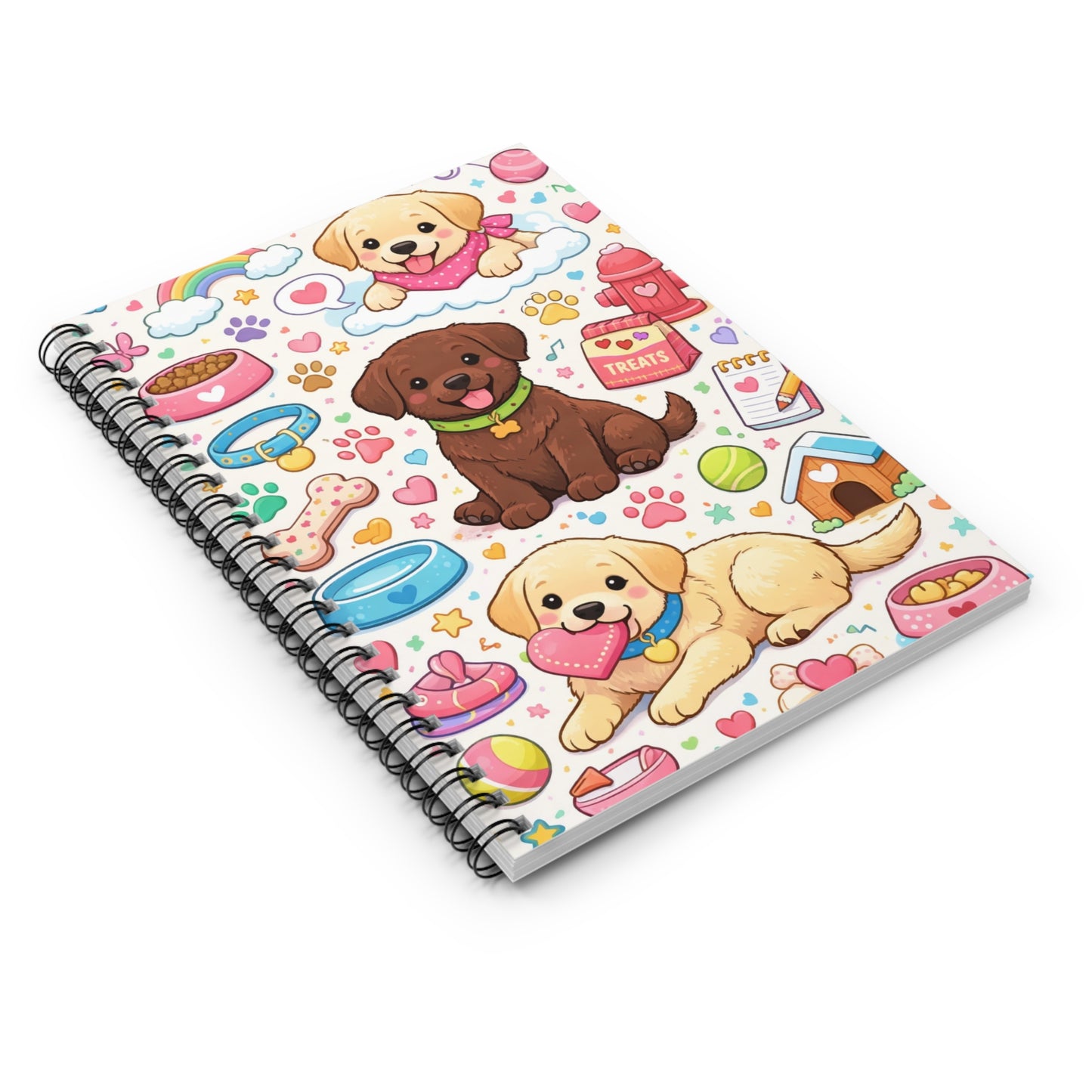 Cute Puppy Pattern Spiral Notebook — Ruled Journal for Dog and animal Lovers, Kids & School